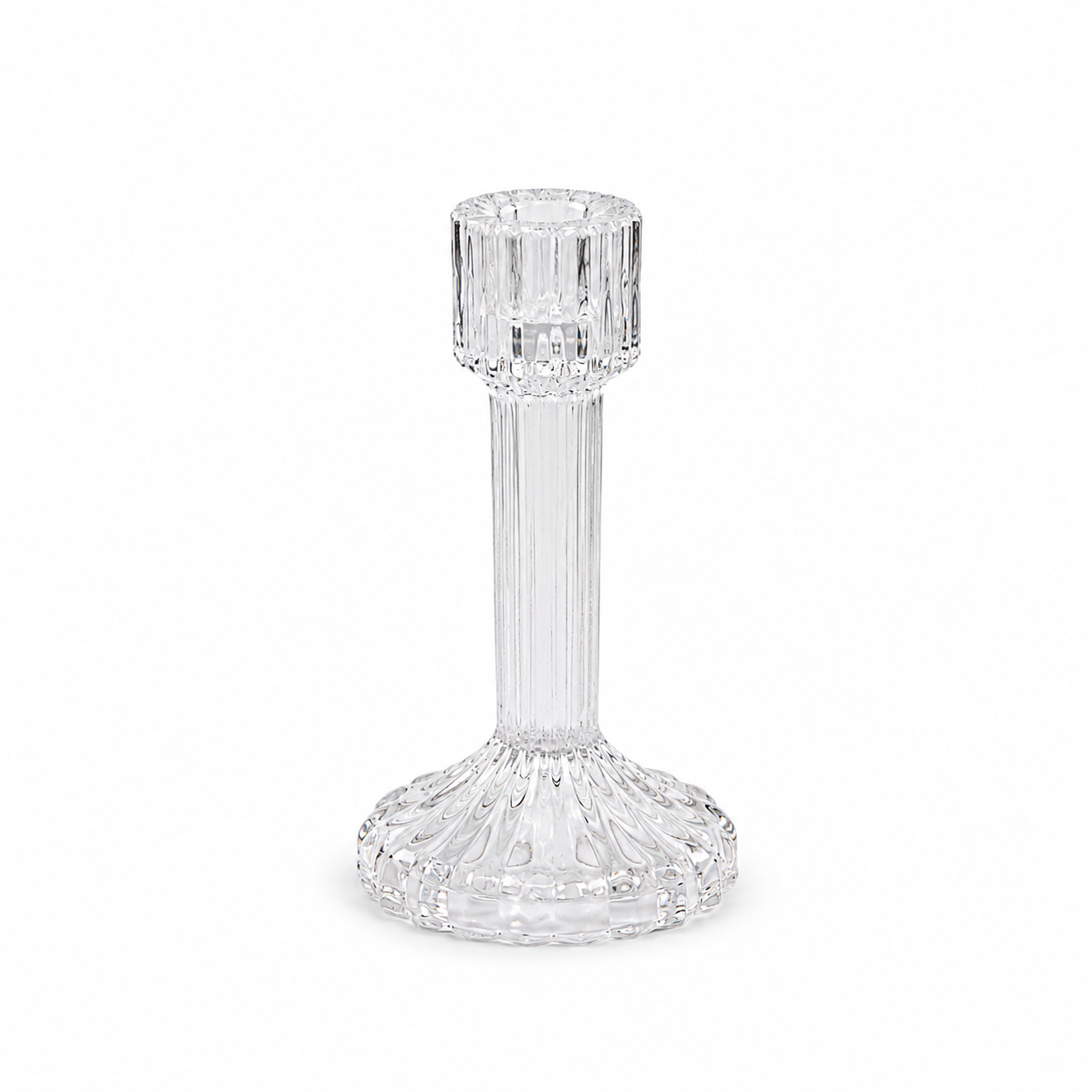 Medium Clear Ribbed Taper Candle Holders
