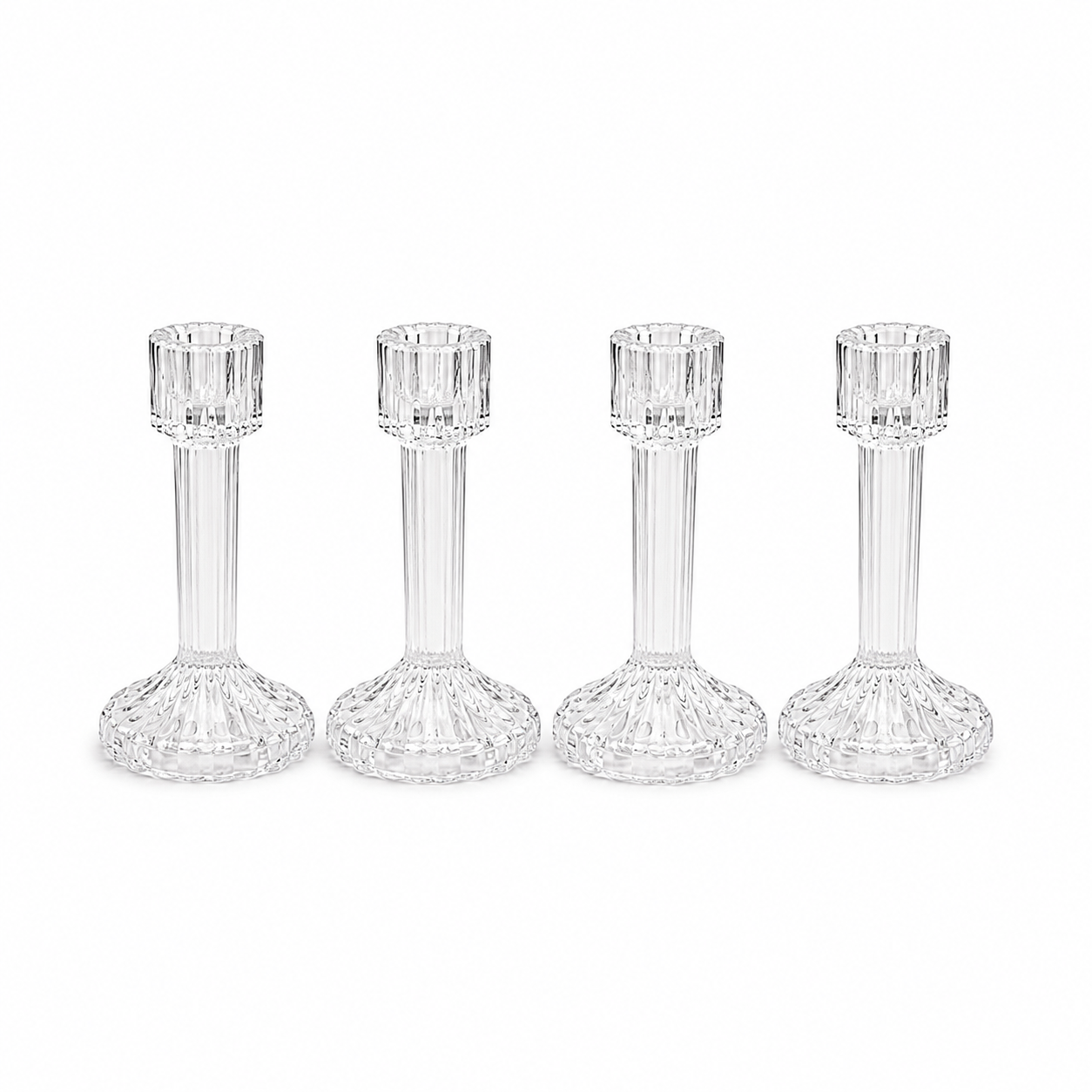Medium Clear Ribbed Taper Candle Holders