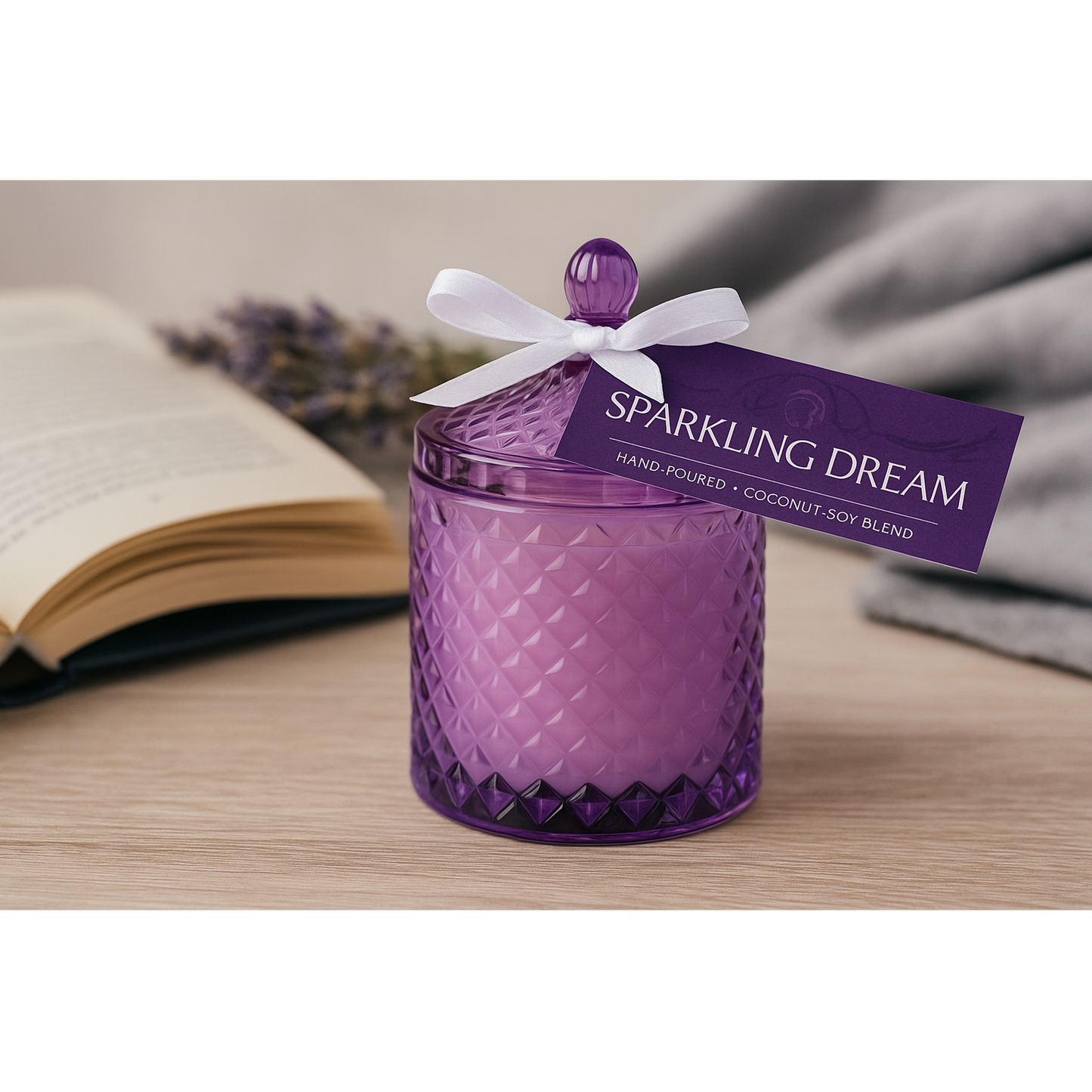 Relaxing lavender jar candle for aromatherapy