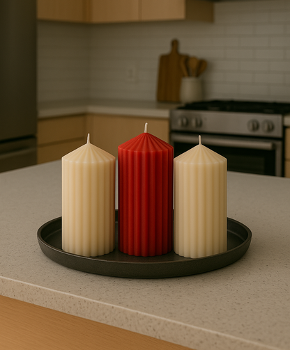 Pillar candles white red and ivory