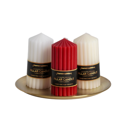 Premium Ribbed Unscented Pillar Candles