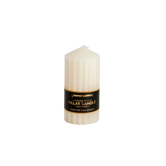  Premium Ribbed Ivory Pillar Candles