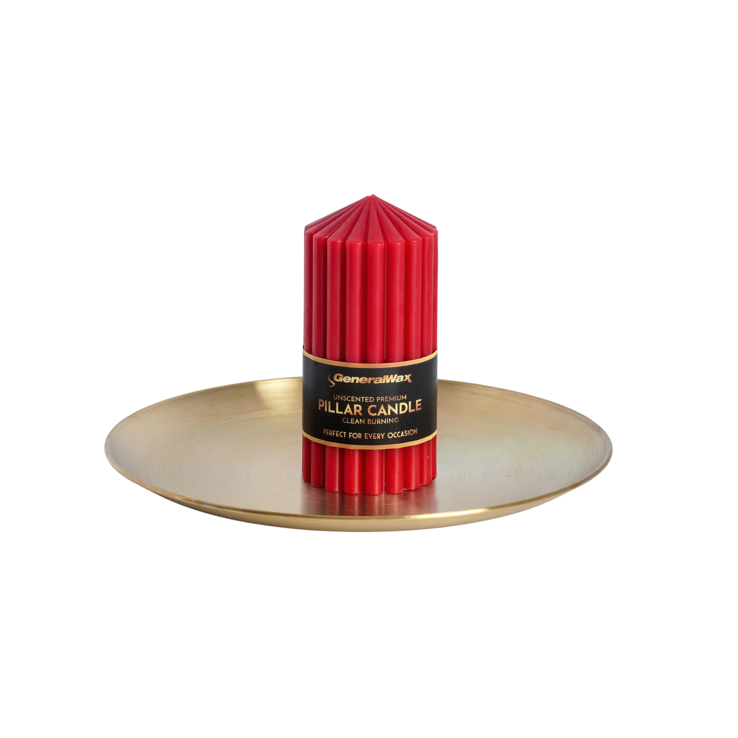 Wax Premium Ribbed Red Pillar Candles on the tray