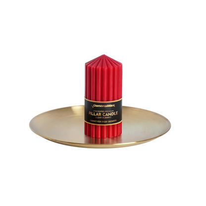 Wax Premium Ribbed Red Pillar Candles on the tray