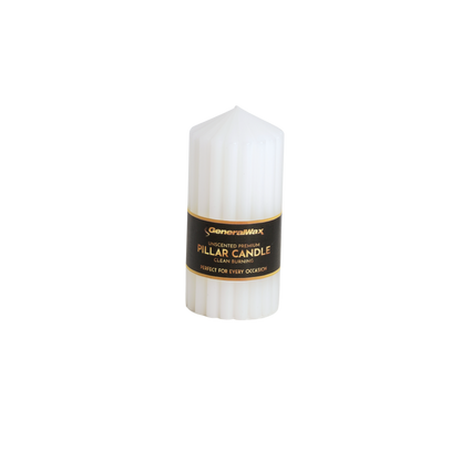 Premium Ribbed White Pillar Candle