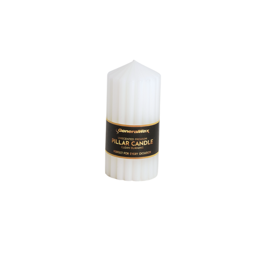 Premium Ribbed White Pillar Candle