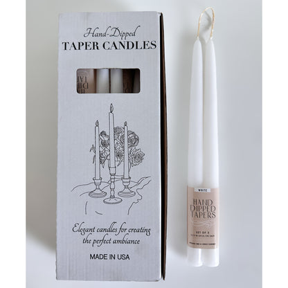 White 12 inch taper candles with connected wick design