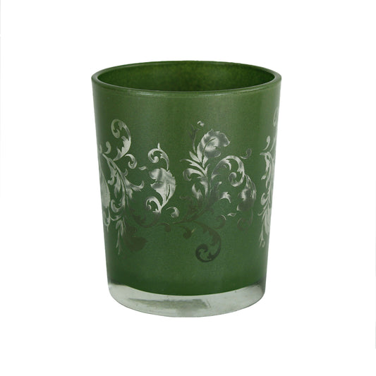 Glass Votive Candle Holder Green Ornate