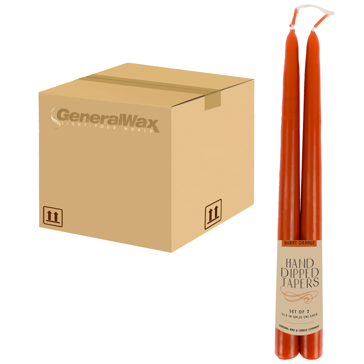 A set of hand-dipped taper candles in various colors, including white, beige, gold, orange, green, red, and purple, each pair attached at the top by a single wick.