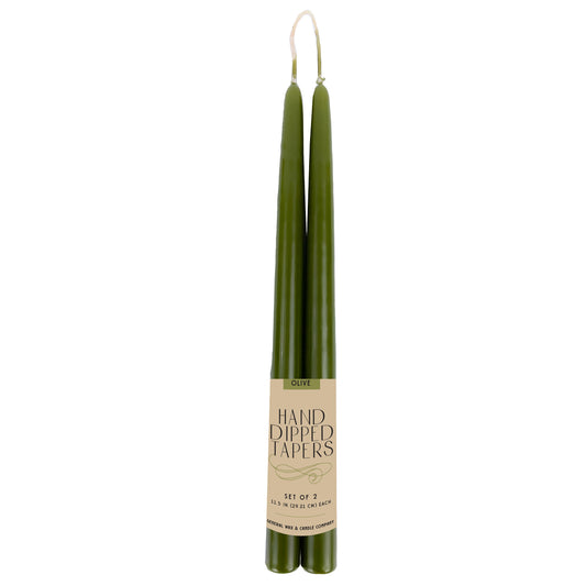 single wick hand dipped tapers olive